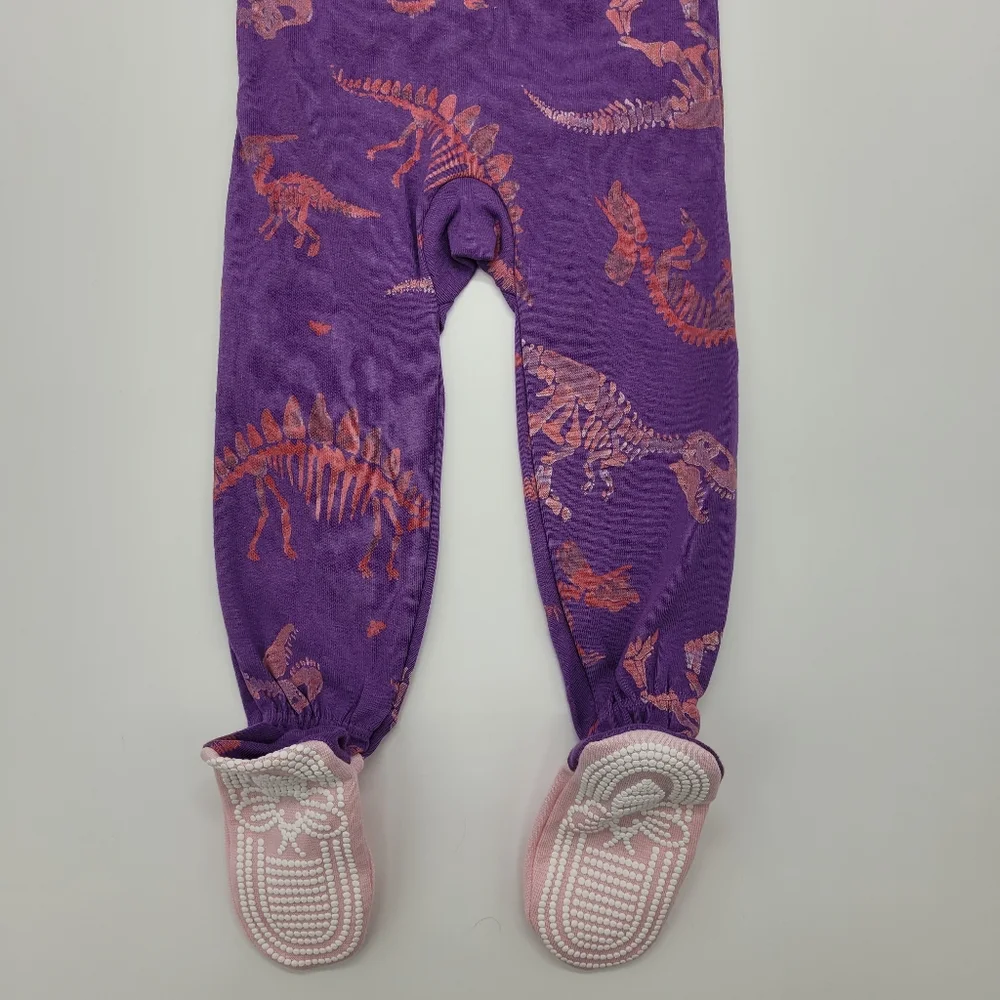 Burt's Bees Baby Pajamas Purple Pink Dinosaur Print One Piece Zip Footie 12m NEW